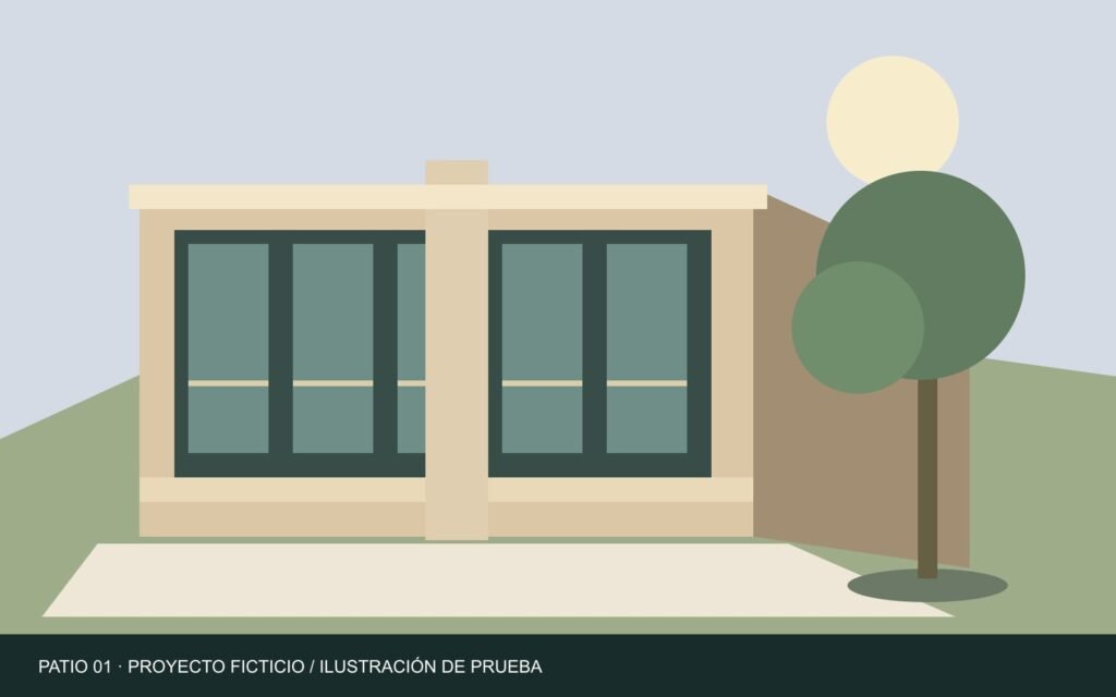 Patio 01 · Fachada ilustrativa; recurso sintético de un proyecto ficticio.